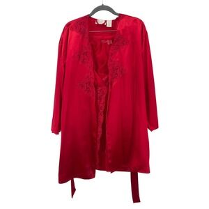 Victoria's Secret Lingerie Set M Red Satin Robe Chemise Panty Y2K